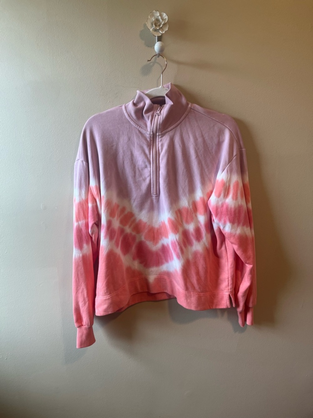 Lou & Grey Pink Tie Dye quarter zip sweatshirt small